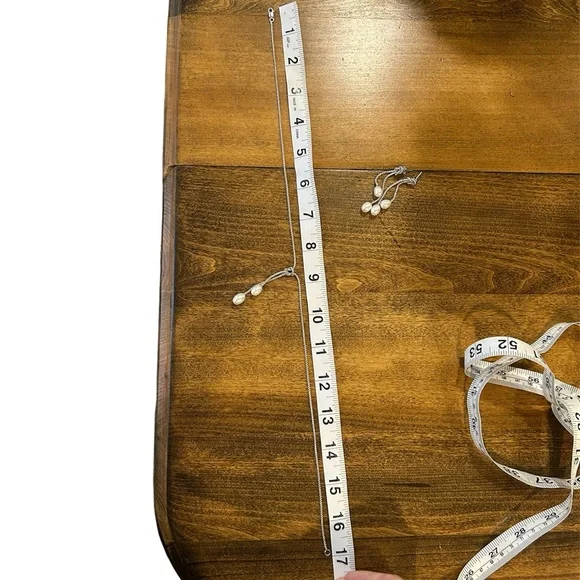 Rhodium over 925 Sterling Silver Freshwater Pearl Dangle Earrings & Necklace Set - Picture 4 of 15